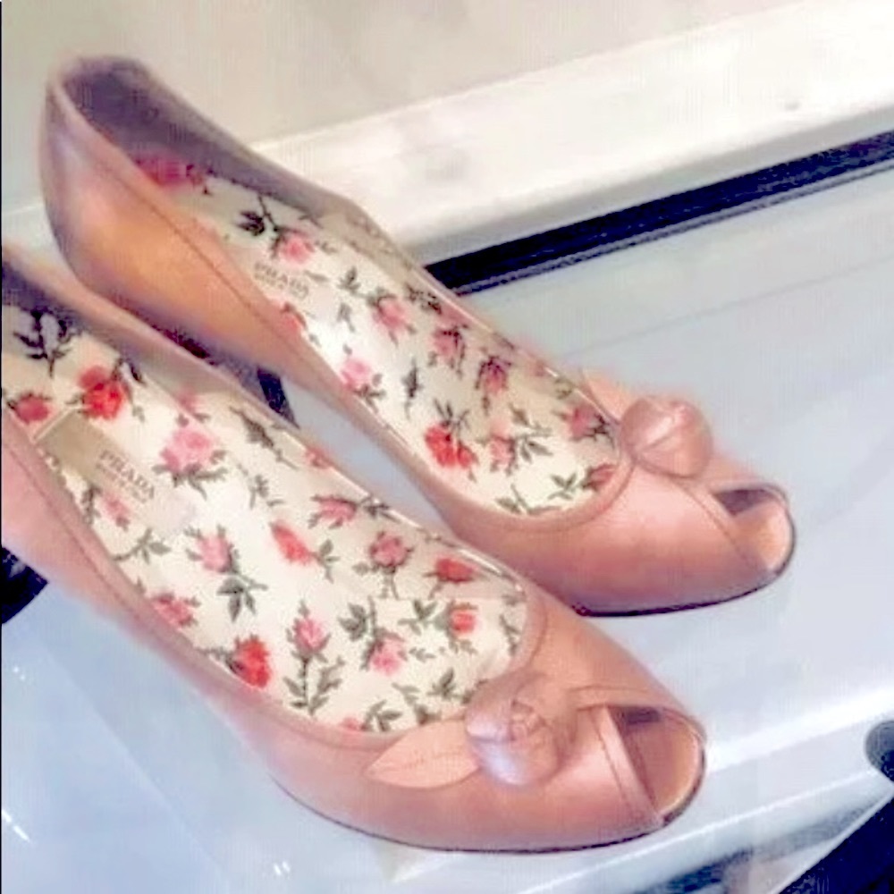 PRADA Rose Pink Silk Peep Toes Pump Rosettes 6 WEDDING OCCASION PUMPS COCKTAIL